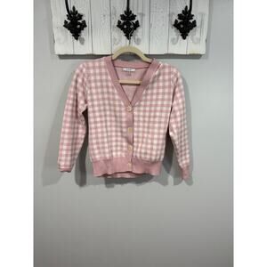 Sioni Pink White Gingham Cardigan Cottagecore Small Whimsical EUC